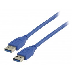 Valueline USB 3.0 USB A male - USB A male platte kabel 2,00 m Blauw