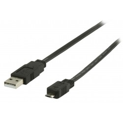 USB 2.0 Kabel A Male - Micro-B Male Plat 3.00 m Zwart